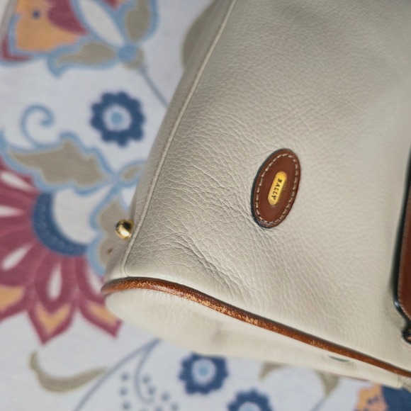 Bally Two Tone Leather Top Handle Kelly Satchel Bag Cream Brown Turnlock Vintage - Picture 12 of 16